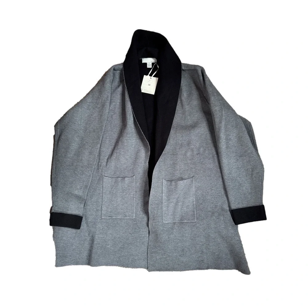 By Design 3X Open Emma Open Front Cardigan Charcoal Heather Grey Black NWT